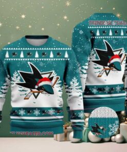 NHL San Jose Sharks Santa Hat On Logo Ugly Christmas Sweater