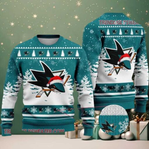 NHL San Jose Sharks Santa Hat On Logo Ugly Christmas Sweater