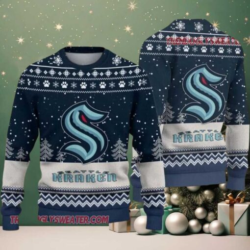 NHL Seattle Kraken Snowy Depths Ugly Christmas Sweater