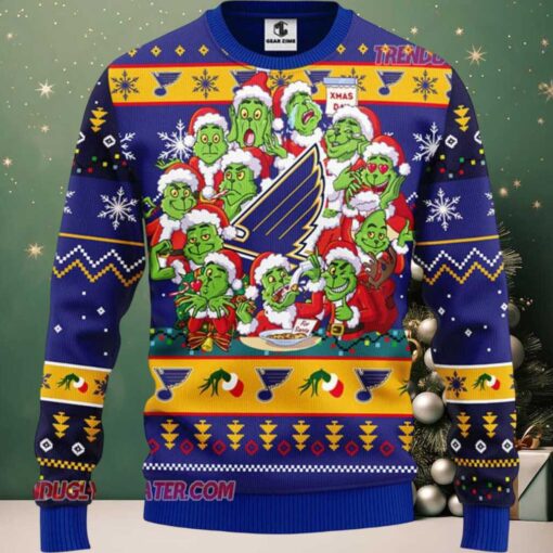NHL St Louis Blues 12 Grinch Xmas Day Ugly Christmas Sweater