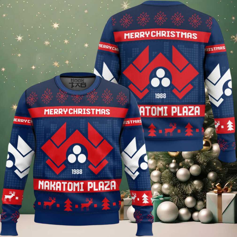 Nakatomi Plaza Die Hard Ugly Christmas Sweater, hoodie, sweater, long sleeve and tank top Nakatomi Plaza Die Hard Ugly Christmas Sweater