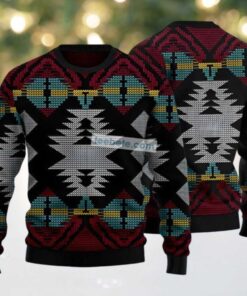Native American Pattern Ugly Christmas Sweater Black Red Womens