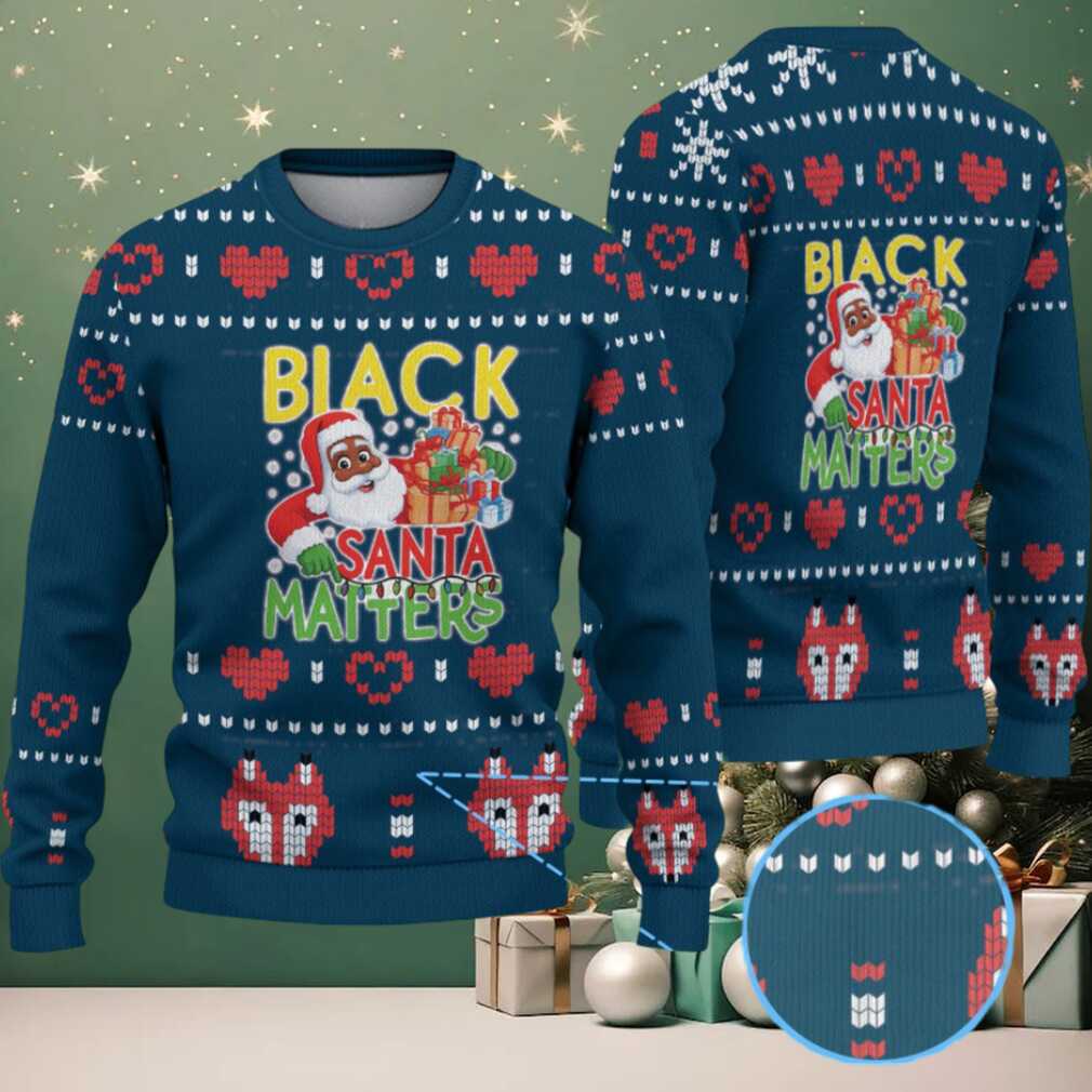 Navy Blue Black Santa Matters with Red Heart & Gift Box Knit Pattern – Vintage Ugly Christmas Sweater Navy Blue Black Santa Matters with Red Heart & Gift Box Knit Pattern – Vintage Ugly Christmas Sweater