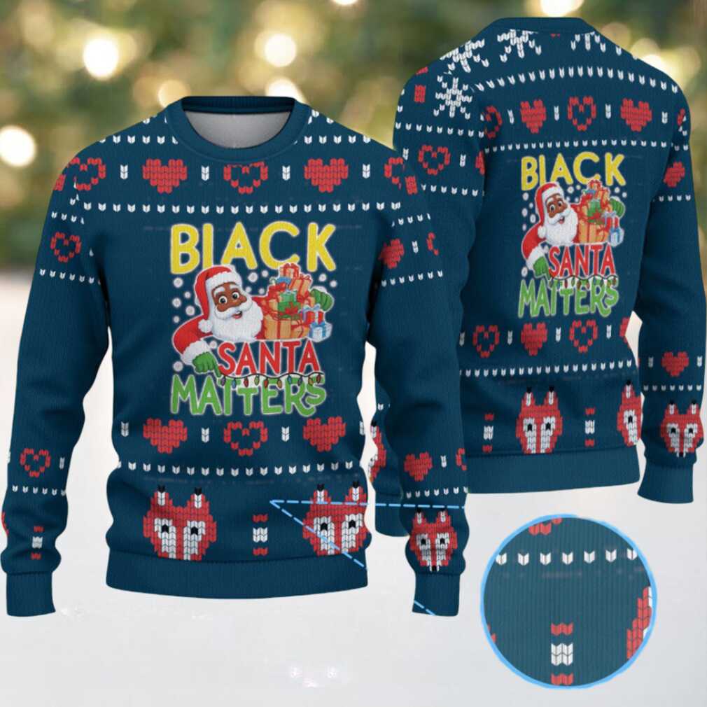 Navy Blue Black Santa Matters with Red Heart & Gift Box Knit Pattern – Vintage Ugly Christmas Sweater Navy Blue Black Santa Matters with Red Heart & Gift Box Knit Pattern – Vintage Ugly Christmas Sweater
