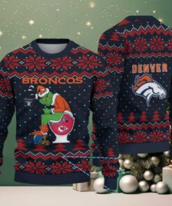 Navy Blue Denver Broncos Grinch Rival Teams Christmas Pattern Vintage Ugly Christmas Sweater
