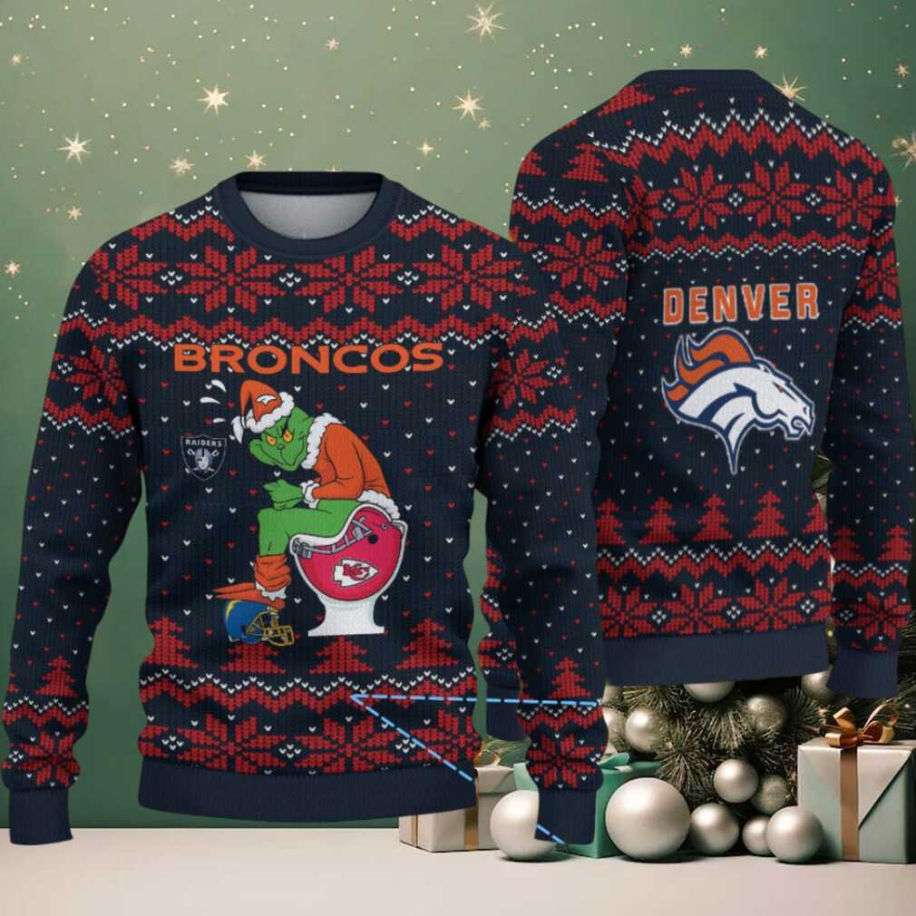 Navy Blue Denver Broncos Grinch Rival Teams Christmas Pattern Vintage Ugly Christmas Sweater Navy Blue Denver Broncos Grinch Rival Teams Christmas Pattern Vintage Ugly Christmas Sweater