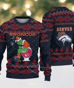 Navy Blue Denver Broncos Grinch Rival Teams Christmas Pattern Vintage Ugly Christmas Sweater