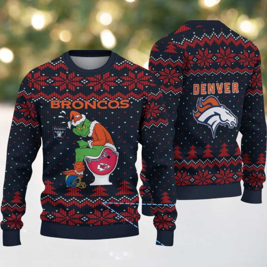 Navy Blue Denver Broncos Grinch Rival Teams Christmas Pattern Vintage Ugly Christmas Sweater Navy Blue Denver Broncos Grinch Rival Teams Christmas Pattern Vintage Ugly Christmas Sweater