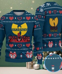 Navy Blue Heart Pattern “Wu Tang Clan Members Christmas Edition” Ugly Christmas Sweater