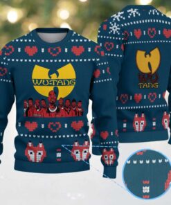 Navy Blue Heart Pattern “Wu Tang Clan Members Christmas Edition” Ugly Christmas Sweater