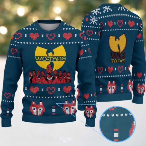 Navy Blue Heart Pattern “Wu Tang Clan Members Christmas Edition” Ugly Christmas Sweater