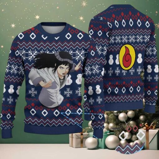 Navy Blue Red White Snowflake Diamond Pattern Naruto Hinata Ugly Christmas Sweater