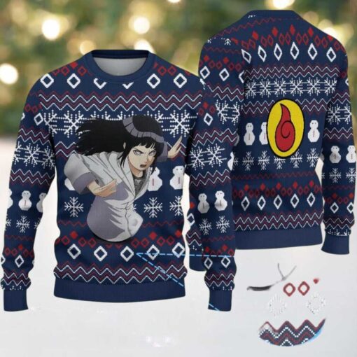 Navy Blue Red White Snowflake Diamond Pattern Naruto Hinata Ugly Christmas Sweater