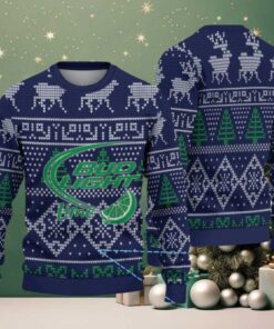 Navy Blue Reindeer & Christmas Tree Pattern Bud Light Lime Ugly Christmas Sweater