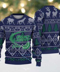 Navy Blue Reindeer & Christmas Tree Pattern Bud Light Lime Ugly Christmas Sweater
