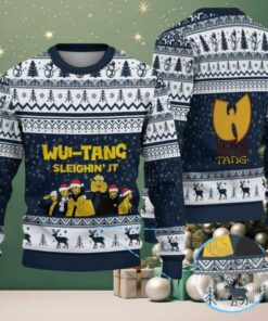 Navy Blue Reindeer Pattern “Wu Tang Sleighin’ It Christmas Edition” Ugly Christmas Sweater