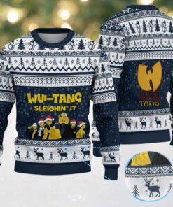Navy Blue Reindeer Pattern “Wu Tang Sleighin’ It Christmas Edition” Ugly Christmas Sweater