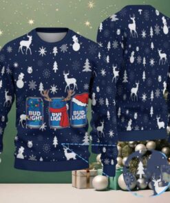 Navy Blue Reindeer & Snowflake Pattern Bud Light Ugly Christmas Sweater