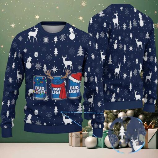 Navy Blue Reindeer & Snowflake Pattern Bud Light Ugly Christmas Sweater