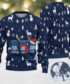 Navy Blue Reindeer & Snowflake Pattern Bud Light Ugly Christmas Sweater