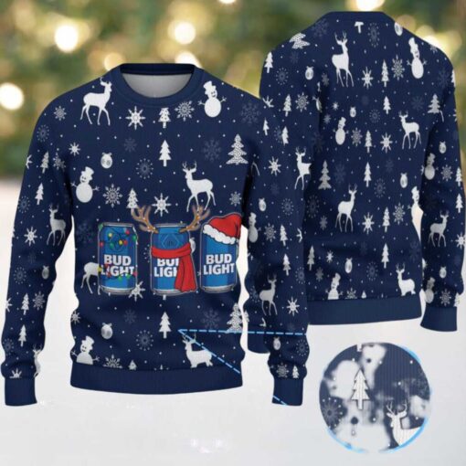 Navy Blue Reindeer & Snowflake Pattern Bud Light Ugly Christmas Sweater