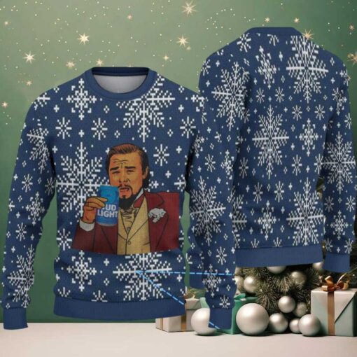Navy Blue Snowflake Pattern Bud Light Meme Ugly Christmas Sweater