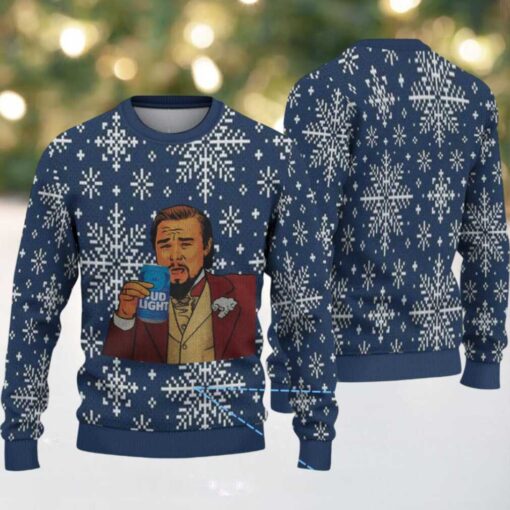 Navy Blue Snowflake Pattern Bud Light Meme Ugly Christmas Sweater