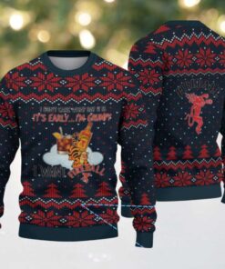 Navy Blue Snowflake Pattern “Grumpy Tiger & Fireball Cinnamon Whisky Bottle” Ugly Christmas Sweater