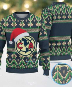 Navy Blue Ugly Christmas Sweater with Green Geometric Pattern Featuring Chivas Club América Logo