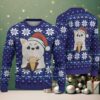 White Ugly Christmas Sweater with Green Frog and Red Heart Pattern Featuring Funny Nurse Character with Santa Hat and Medical