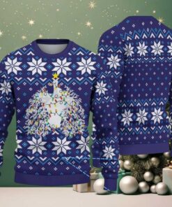 Navy Blue Ugly Christmas Sweater with White Snowflake Pattern Featuring Nurse Theme Christmas Tree with Lights
