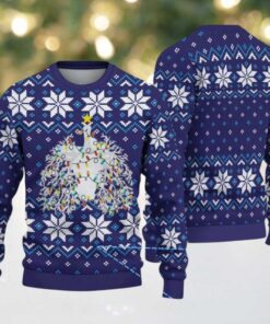 Navy Blue Ugly Christmas Sweater with White Snowflake Pattern Featuring Nurse Theme Christmas Tree with Lights