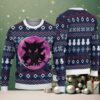 Navy Blue Ugly Christmas Sweater with Red Heart and White Snowflake Pattern Featuring Nurse Gingerbread