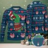 Black Ugly Christmas Sweater with Red and White Snowflake Pattern Featuring Festive Flamingo in Santa Hat and Holiday Lights