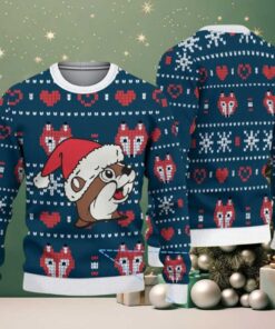 Navy Ugly Christmas Sweater with Red Heart and Fox Pattern Featuring Chivas Mascot