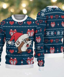 Navy Ugly Christmas Sweater with Red Heart and Fox Pattern Featuring Chivas Mascot