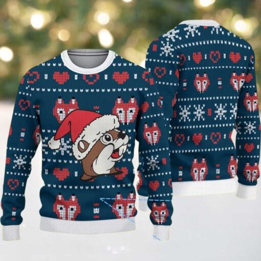 Navy Ugly Christmas Sweater with Red Heart and Fox Pattern Featuring Chivas Mascot