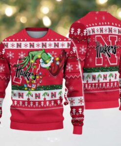 Nebraska Cornhuskers Merry Christmas Grinch Hand NCAA Ugly Christmas Sweater
