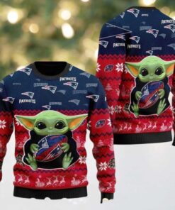 New England Patriots NFL x Baby Yoda Hug The Ball Christmas Merry Christmas 2025 Holiday Ugly Sweater