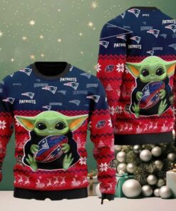New England Patriots NFL x Baby Yoda Hug The Ball Christmas Merry Christmas 2025 Holiday Ugly Sweater