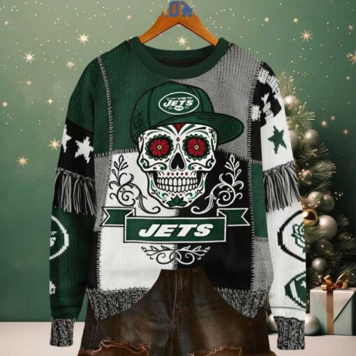 New York Jets Skull Halloween Ugly Sweater