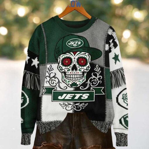 New York Jets Skull Halloween Ugly Sweater