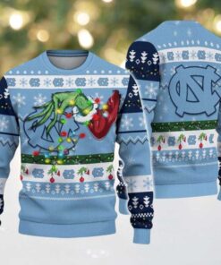 North Carolina Tar Heels Merry Christmas Grinch Hand NCAA Ugly Christmas Sweater