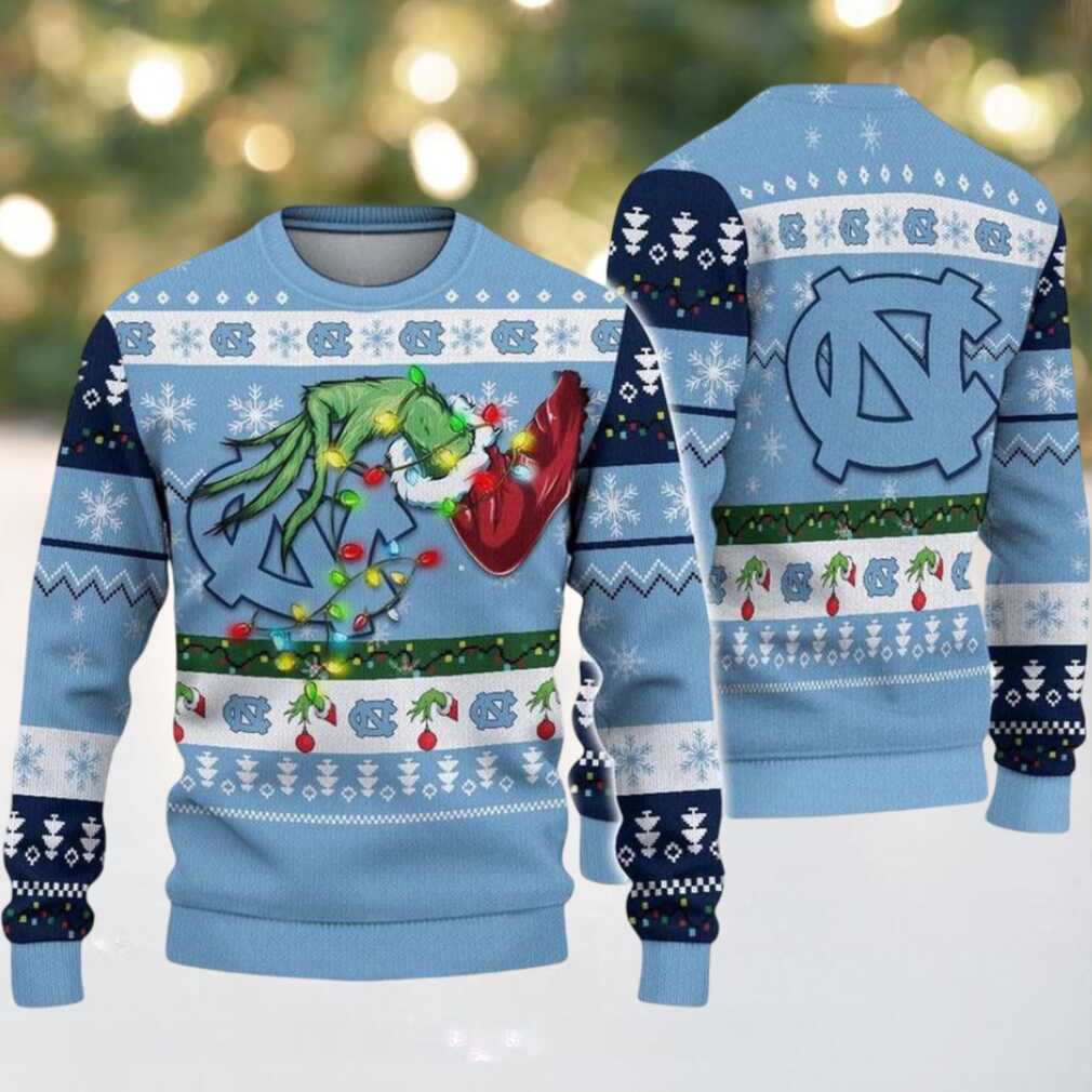 North Carolina Tar Heels Merry Christmas Grinch Hand NCAA Ugly Christmas Sweater North Carolina Tar Heels Merry Christmas Grinch Hand NCAA Ugly Christmas Sweater