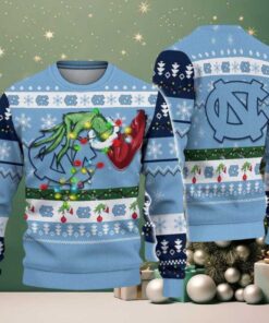 North Carolina Tar Heels Merry Christmas Grinch Hand NCAA Ugly Christmas Sweater