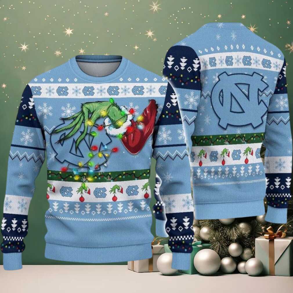North Carolina Tar Heels Merry Christmas Grinch Hand NCAA Ugly Christmas Sweater North Carolina Tar Heels Merry Christmas Grinch Hand NCAA Ugly Christmas Sweater