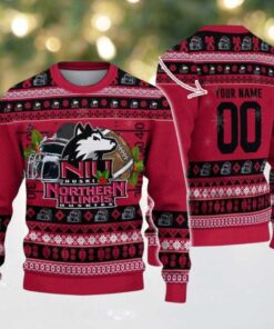 Northern Illinois Huskies Logo Football NCAA Ugly Christmas Sweater