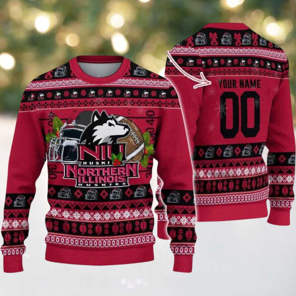 Northern Illinois Huskies Logo Football NCAA Ugly Christmas Sweater Northern Illinois Huskies Logo Football NCAA Ugly Christmas Sweater