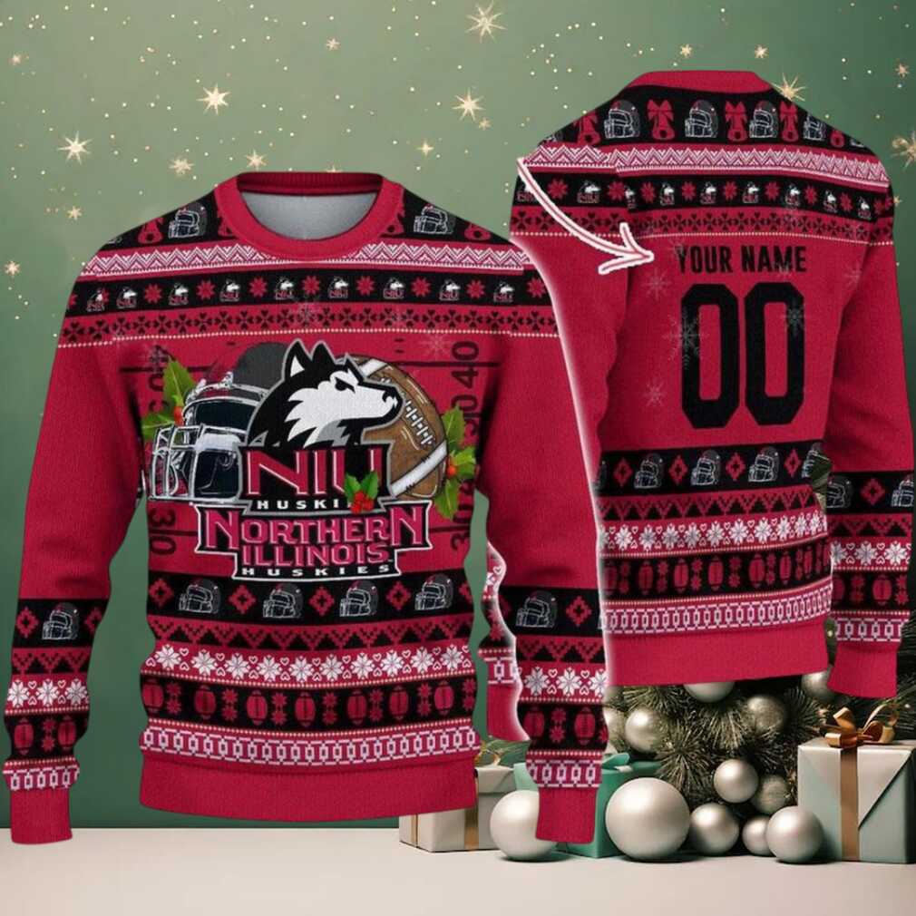 Northern Illinois Huskies Logo Football NCAA Ugly Christmas Sweater Northern Illinois Huskies Logo Football NCAA Ugly Christmas Sweater