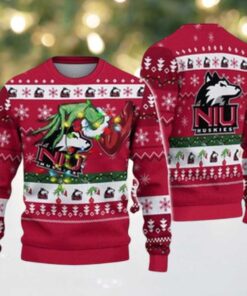 Northern Illinois Huskies Merry Christmas Grinch Hand NCAA Ugly Christmas Sweater